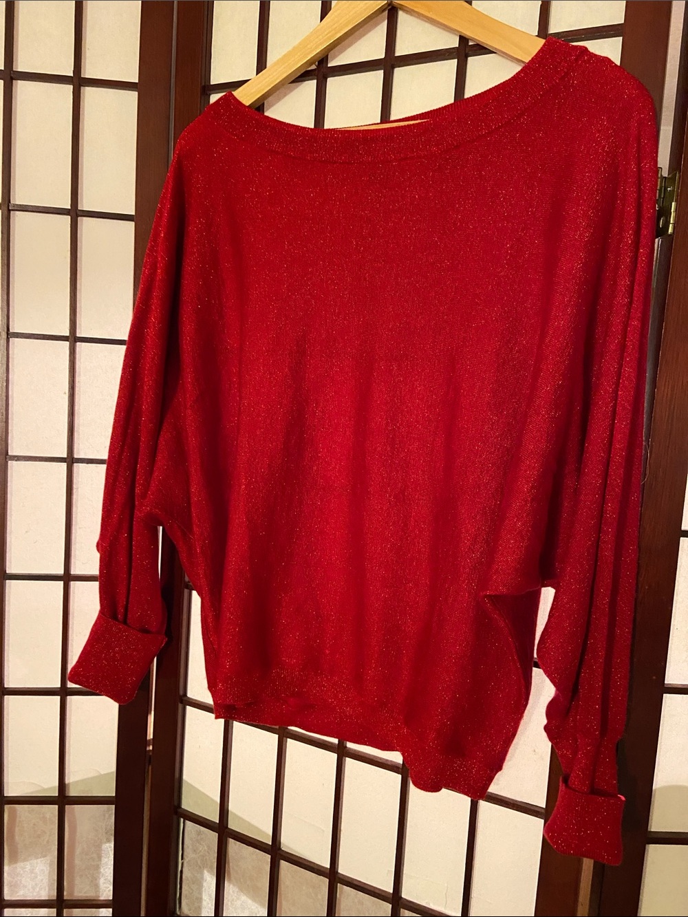 INC International Concepts Red Off-the-Shoulder Sparkle Sweater